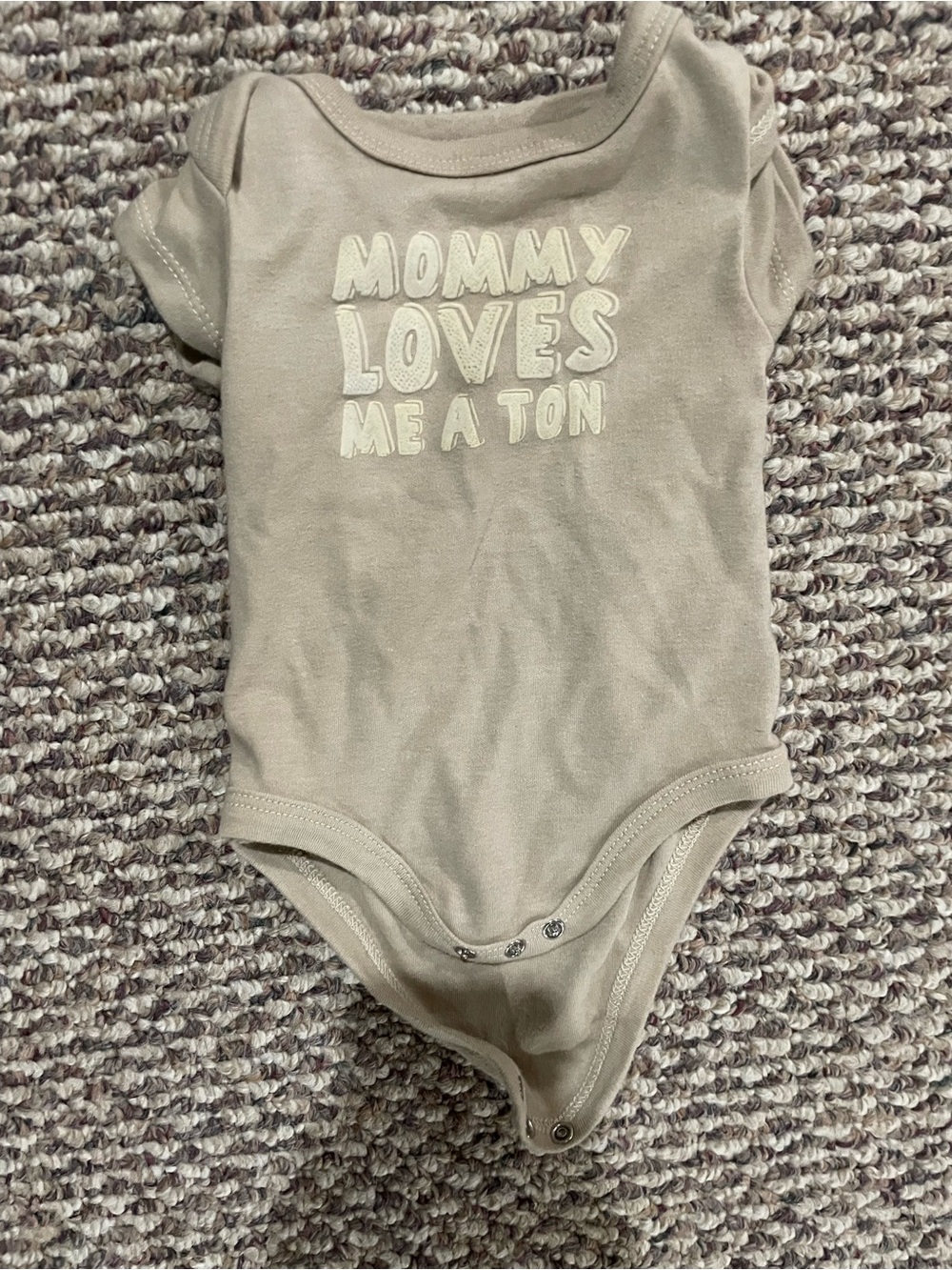 Baby Essentials Taupe One-Piece Bodysuit with "Mommy Loves Me A Ton" Print